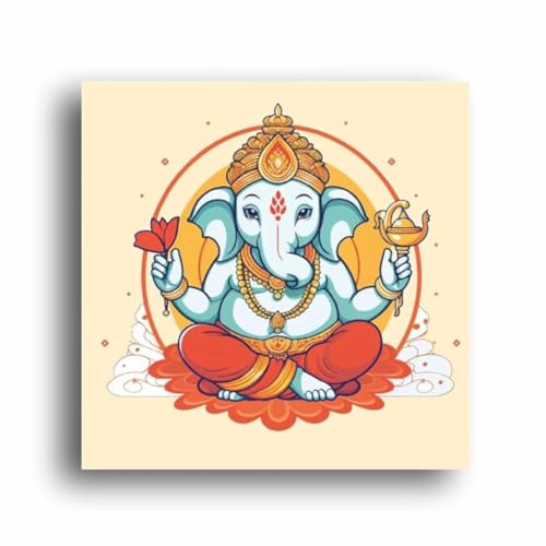 Divine Impressions: Ganpati Canvas Print | Lord Ganesh | Personalized Gift For Anniversary, Birthday, Wedding, Home Decor | Wall Frames For Home Office Study Room Decor (Canvas Frame, 14x14 Inch)