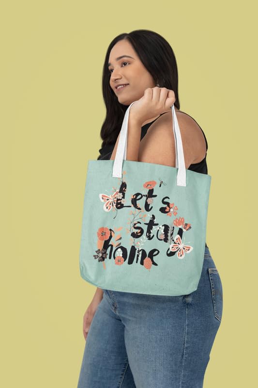 Art to Doors | Let's Stay Home | Tote Bags | Shopping Bag For Grocery | Aesthetic Carry Bag | Tote Bag for Shopping, Travel, office & beach bags for women