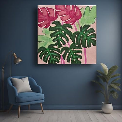 Art to Doors | Pink Leaf | Square | Artist Surya rekha | Home Decor | Wall Art | Gifts for Women | Gifts for Men | Canvas Frame