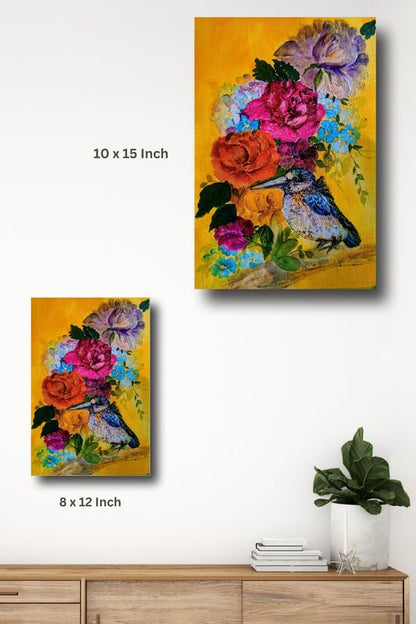 Art to Doors | Flowers And Bird | Artist Alka Mathur | Vertical | Art Print | Home Decor | Wall Decor | Gift Items | Wall Art | Canvas Frame