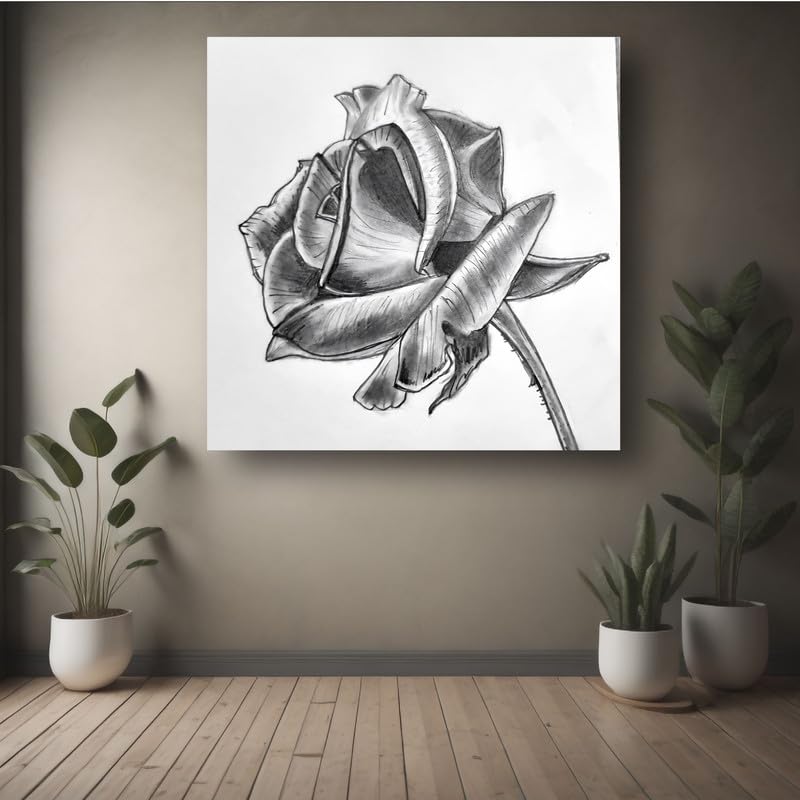 Art to Doors | Pencil Sketch - Rose | Square | Artist Vinith Vijayan | Home Decor | Wall Art | Gifts for Women | Gifts for Men | Canvas Frame