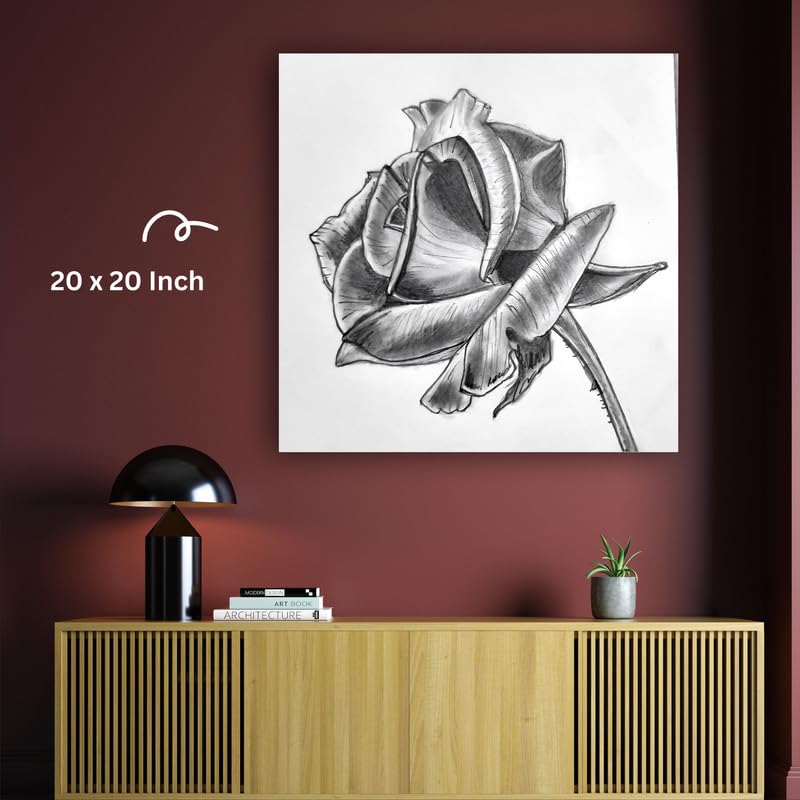 Art to Doors | Pencil Sketch - Rose | Square | Artist Vinith Vijayan | Home Decor | Wall Art | Gifts for Women | Gifts for Men | Canvas Frame