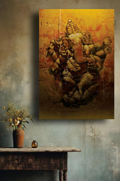 Art to Doors | Gold Ganesh | Artist Arindam Gupta | Vertical | Art Print | Home Decor | Wall Decor | Gift Items | Wall Art | Canvas Frame