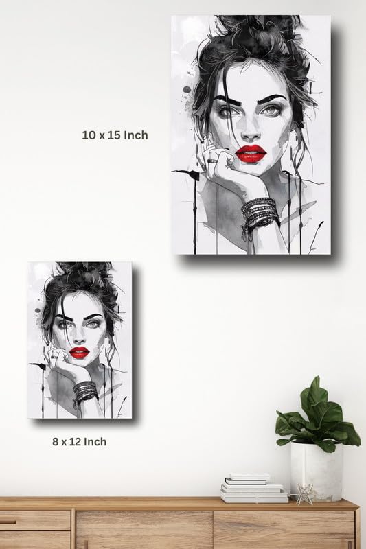 Art to Doors| Red Lips Woman Watercolour | Artist Riika Kandhola| Rectangle | Art Print | Home Decor | Wall Decor | Gift Items | Canvas Frame