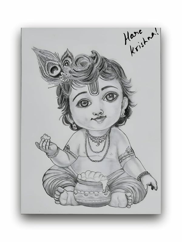 Art to Doors| Pencil Sketch Krishna Boy | Artist Vinith Vijayan | Rectangle | Art Print | Home Decor | Wall Decor | Gift Items | Canvas Frame