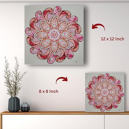 Art to Doors | Pink orange mandala art | Square | Artist Evancy Grace | Home Decor | Wall Art | Gifts for Women | Gifts for Men | Canvas Frame