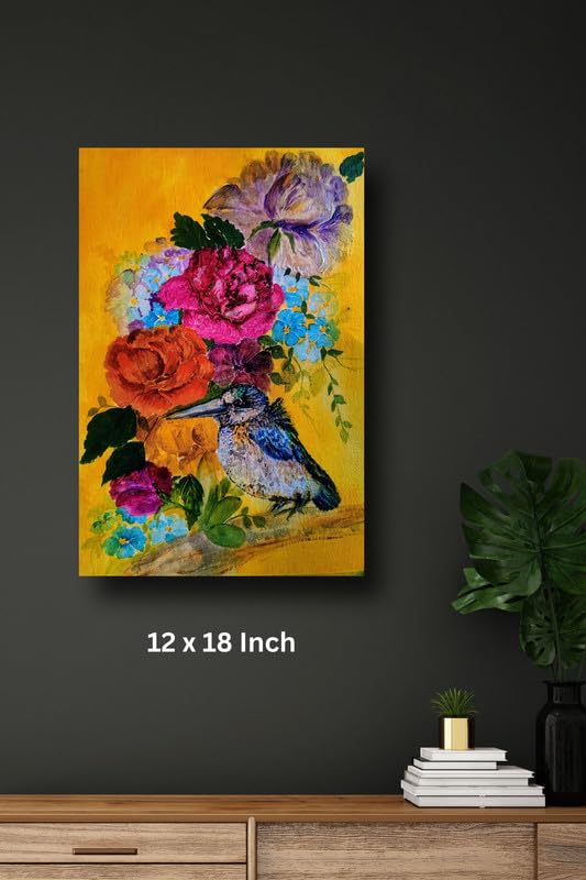 Art to Doors | Flowers And Bird | Artist Alka Mathur | Vertical | Art Print | Home Decor | Wall Decor | Gift Items | Wall Art | Canvas Frame