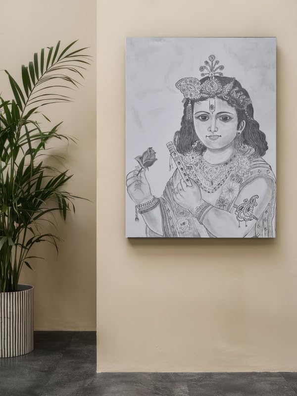 Art to Doors| Pencil Sketch Krishna Young | Artist Vinith Vijayan | Rectangle | Art Print | Home Decor | Wall Decor | Gift Items | Canvas Frame