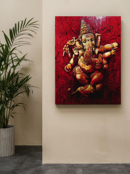 Art to Doors | Dancing Ganesh In Red | Artist Arindam Gupta | Vertical | Art Print | Home Decor | Wall Decor | Gift Items | Wall Art