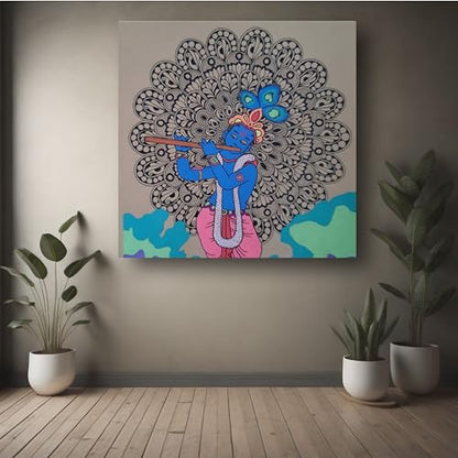 Art to Doors | Krishna's Cosmic Dance | Square | Artist Vaishnavi Varadarajan | Home Decor | Wall Art | Gifts for Women | Gifts for Men | Canvas Frame