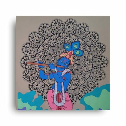 Art to Doors | Krishna's Cosmic Dance | Square | Artist Vaishnavi Varadarajan | Home Decor | Wall Art | Gifts for Women | Gifts for Men | Canvas Frame