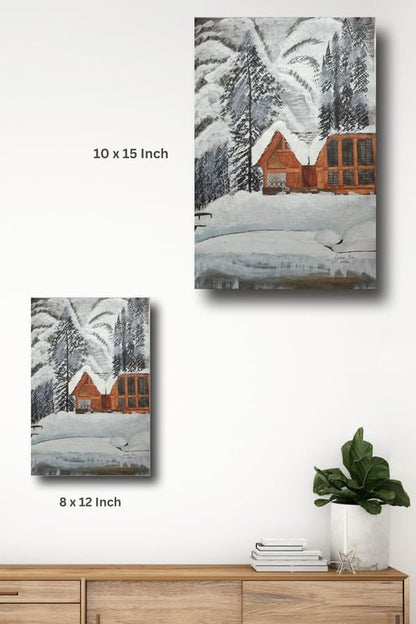 Art to Doors | Cabin In The Snow | Artist Lovina Cano | Vertical | Art Print | Home Decor | Wall Decor | Gift Items | Wall Art | Canvas Frame