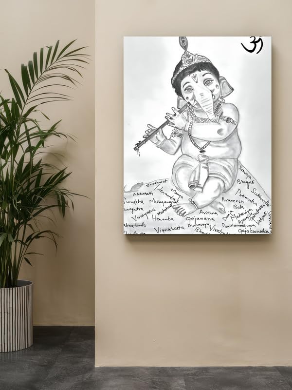 Art to Doors| Pencil Sketch Ganapati | Artist Vinith Vijayan | Rectangle | Art Print | Home Decor | Wall Decor | Gift Items | Canvas Frame