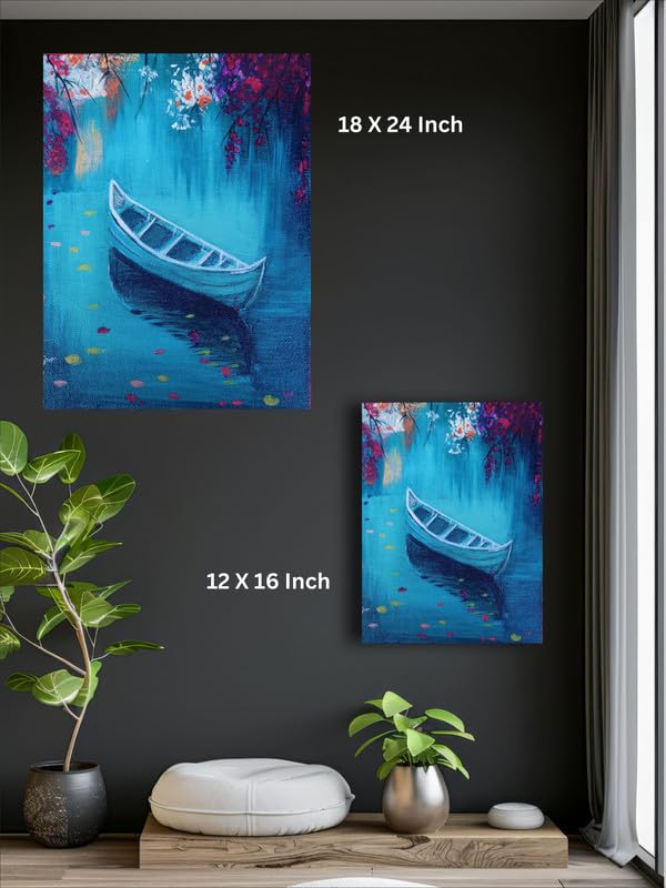 Art to Doors | Boat In A Turquoise Lake | Artist Mayuri Verma | Vertical | Art Print | Home Decor | Gift Items | Wall Art | Canvas Frame