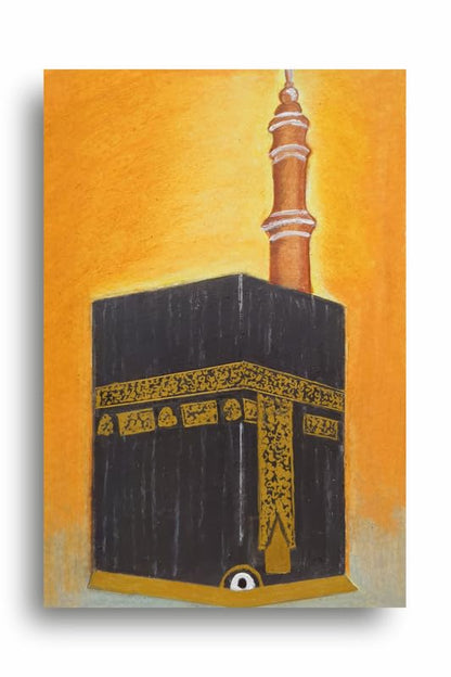 Art to Doors | Qibla Oil Pastels | Artist Saba Chougule | Vertical | Art Prints | Home Decor | Wall Art | Gift Items | Canvas Frame