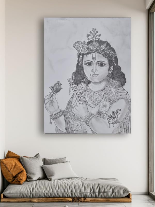 Art to Doors| Pencil Sketch Krishna Young | Artist Vinith Vijayan | Rectangle | Art Print | Home Decor | Wall Decor | Gift Items | Canvas Frame