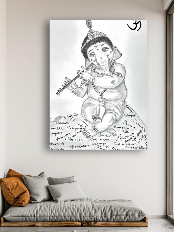 Art to Doors| Pencil Sketch Ganapati | Artist Vinith Vijayan | Rectangle | Art Print | Home Decor | Wall Decor | Gift Items | Canvas Frame