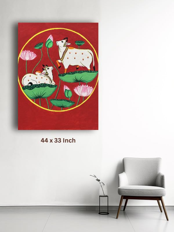 Art to Doors | Cow with Lotus Pichwai Art | Artist Bhavika Kamatkar pote | Vertical | Art Prints | Home Decor | Wall Art | Gift Items | Canvas Frame