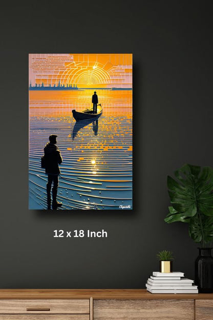 Art to Doors | Boating In The Evening | Artist C K Gandhi | Rectangle | Art Print | Home Decor | Wall Decor | Gift Items | Canvas Frame