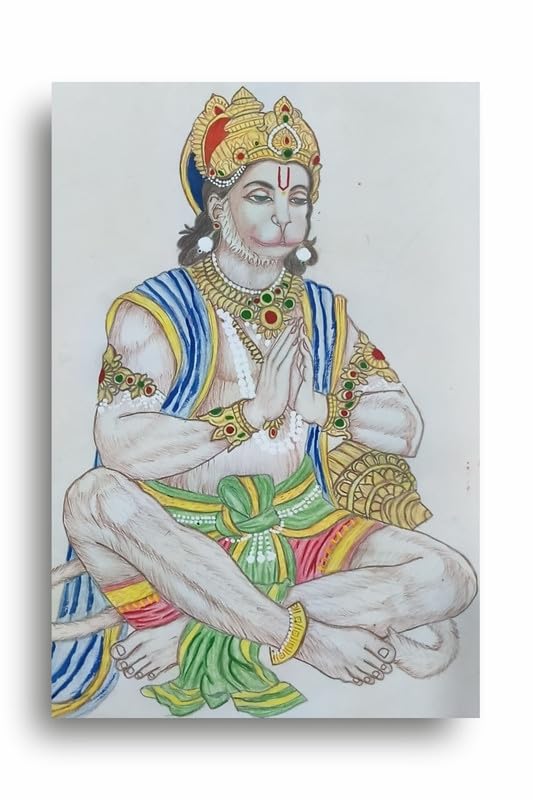 Art to Doors| Hanuman Ji Pencil Colour | Artist Anupam Kumari | Rectangle | Art Print | Home Decor | Wall Decor | Gift Items | Canvas Frame