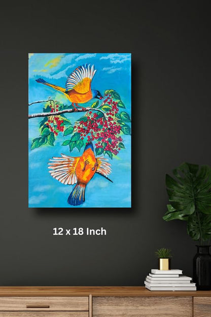 Art to Doors | Vastu Serenity: Birds Feast | Artist Vinaya Davane | Vertical | Art Prints | Home Decor | Wall Art | Gift Items | Canvas Frame