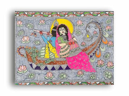 Art to Doors | Madhubani Art Radha Krishna | Artist Drasty Solanki | Horizontal | Art Prints | Home Decor | Gift Items | Wall Art | Canvas Frame