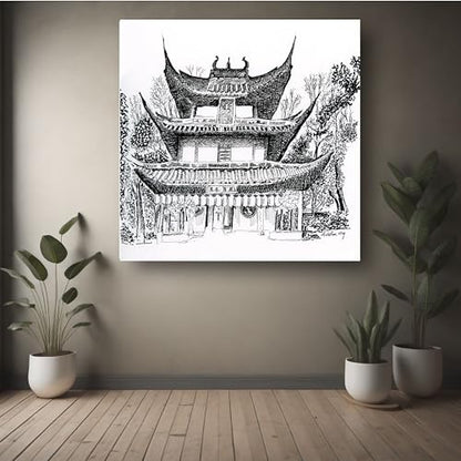 Art to Doors | Longhua Pagoda At Shanghai | Square | Artist Avishek Nag | Home Decor | Wall Art | Gifts for Women | Gifts for Men | Canvas Frame