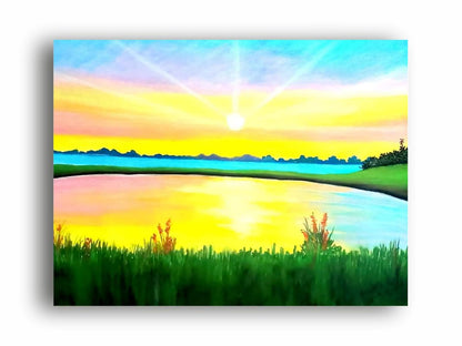 Art to Doors| Lake View Sunset| Artist Prathima Rao G| Rectangle | Art Print | Home Decor | Wall Decor | Gift Items | Canvas Frame