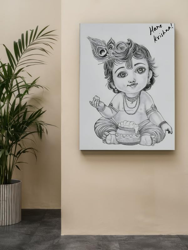 Art to Doors| Pencil Sketch Krishna Boy | Artist Vinith Vijayan | Rectangle | Art Print | Home Decor | Wall Decor | Gift Items | Canvas Frame