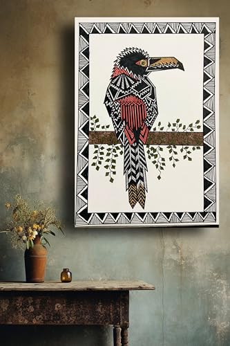 Art to Doors | Fiery Billed Aracari | Artist Puja Kumari | Vertical | Art Prints | Home Decor | Wall Art | Gift Items | Canvas Frame (28x42 Inch)