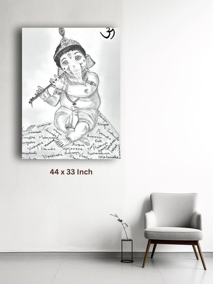 Art to Doors| Pencil Sketch Ganapati | Artist Vinith Vijayan | Rectangle | Art Print | Home Decor | Wall Decor | Gift Items | Canvas Frame