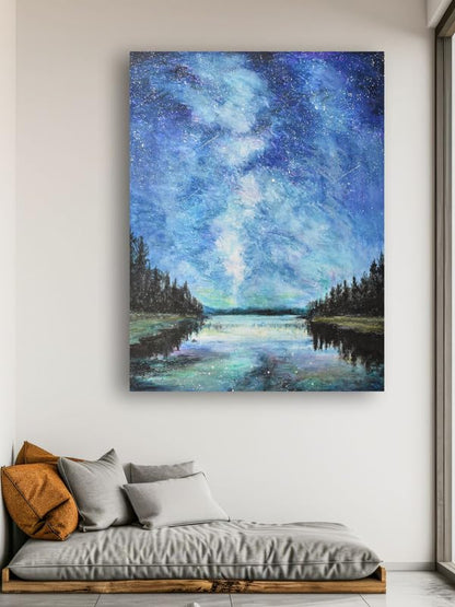 Art to Doors| Night Sky | Artist Debalina Saha | Rectangle | Art Print | Home Decor | Wall Decor | Gift Items | Canvas Frame