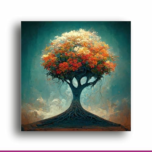 Art to Doors Golden Solitude: Stand-Alone Tree Canvas Print - Illuminate Your Space with Nature's Grace! | Personalized Gift For Anniversary, Birthday, Wedding, Home Decor (CanvasFrame,8x8Inch,)