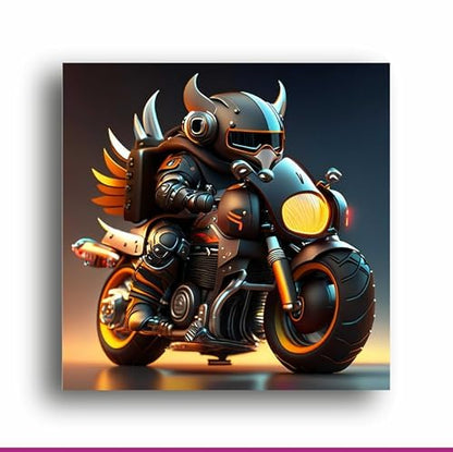 Art to Doors Freedom's Ride: Bike Rider Canvas Print - Feel the Thrill on Your Walls! | Personalized Gift For Anniversary, Birthday, Wedding, | Wall Frames For Home & Office (CanvasFrame,8x8Inch,)