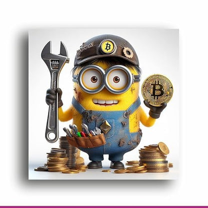 Bitcoin Gru: Adorable Minion with Crypto Canvas Print - A Whimsical Touch to Your Wall! | Personalized Gift For Anniversary, Birthday, Wedding, Home Decor