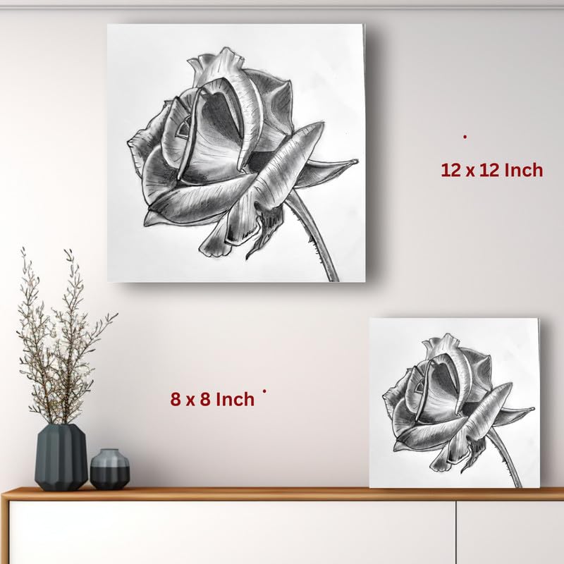 Art to Doors | Pencil Sketch - Rose | Square | Artist Vinith Vijayan | Home Decor | Wall Art | Gifts for Women | Gifts for Men | Canvas Frame