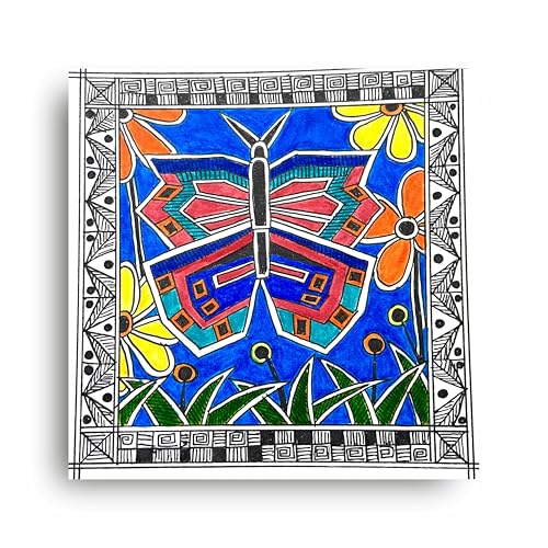 Art to Doors | Madhubani Butterfly | Square | Artist Puja Kumari | Home Decor | Wall Art | Gifts for Women | Gifts for Men | Canvas Frame