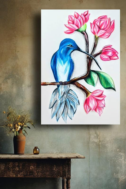 Art to Doors| Bluebird And Blossoms| Artist Kalakarish | Rectangle | Art Print | Home Decor | Wall Decor | Gift Items | Canvas Frame