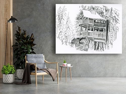 Art to Doors | Snow Covered Cabin In Woods | Artist Avishek Nag | Horizontal | Art Print | Home Decor | Wall Decor | Gifts for Women | Gifts for Men | Gift Items | Wall Art (Canvas Frame, 27x36 Inch)