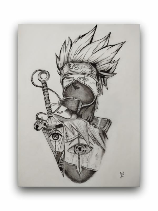 Art to Doors| Kakashi Charcoal Sketch | Artist Aqsa Mohammed Jaweed | Rectangle | Art Print | Home Decor | Wall Decor | Gift Items | Canvas Frame