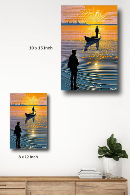 Art to Doors | Boating In The Evening | Artist C K Gandhi | Rectangle | Art Print | Home Decor | Wall Decor | Gift Items | Canvas Frame