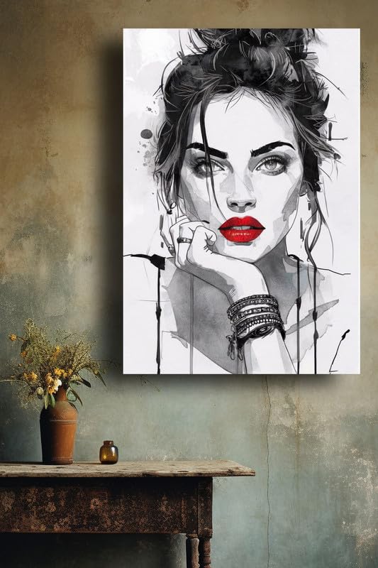 Art to Doors| Red Lips Woman Watercolour | Artist Riika Kandhola| Rectangle | Art Print | Home Decor | Wall Decor | Gift Items | Canvas Frame