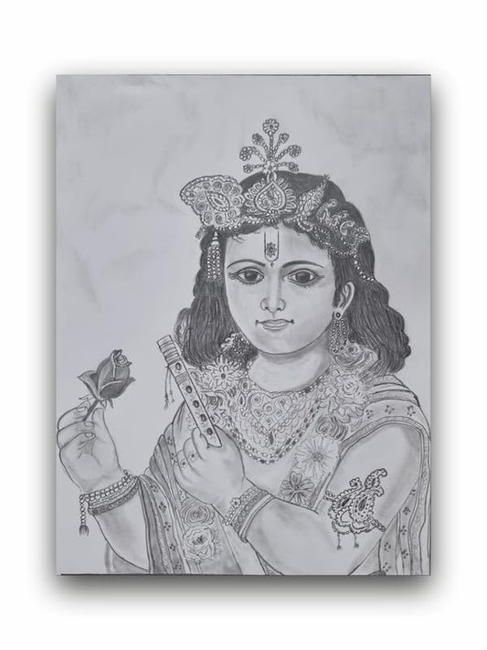 Art to Doors| Pencil Sketch Krishna Young | Artist Vinith Vijayan | Rectangle | Art Print | Home Decor | Wall Decor | Gift Items | Canvas Frame