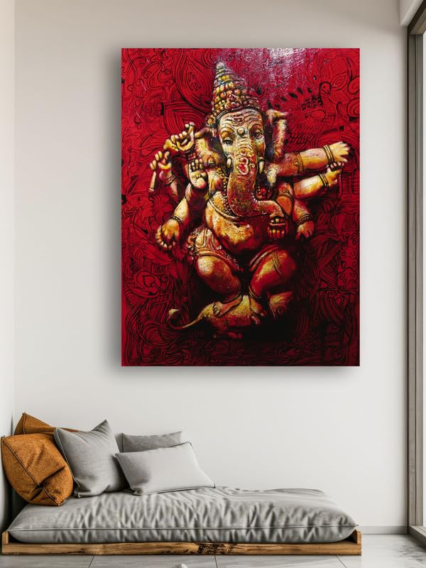 Art to Doors | Dancing Ganesh In Red | Artist Arindam Gupta | Vertical | Art Print | Home Decor | Wall Decor | Gift Items | Wall Art