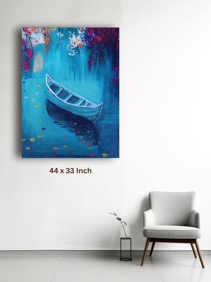 Art to Doors | Boat In A Turquoise Lake | Artist Mayuri Verma | Vertical | Art Print | Home Decor | Gift Items | Wall Art | Canvas Frame