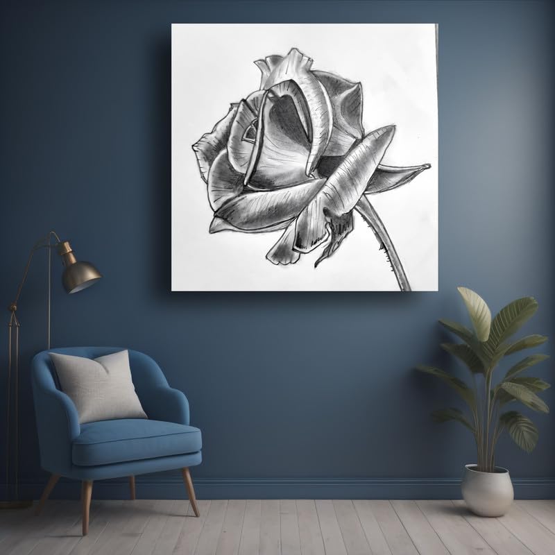 Art to Doors | Pencil Sketch - Rose | Square | Artist Vinith Vijayan | Home Decor | Wall Art | Gifts for Women | Gifts for Men | Canvas Frame