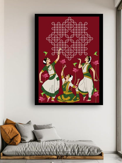 Art to Doors| Divine Dance of Tradition | Artist Mounika Botcha | Rectangle | Art Print | Home Decor | Wall Decor | Gift Items | Canvas Frame