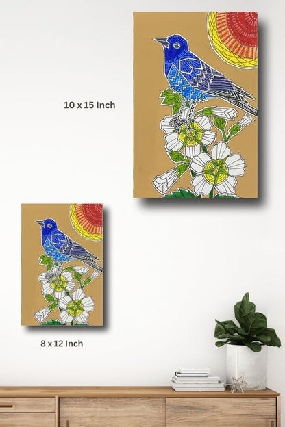 Art to Doors | Bluerock Thrush | Artist Puja Kumari | Vertical | Art Prints | Home Decor | Wall Art | Gift Items | Canvas Frame