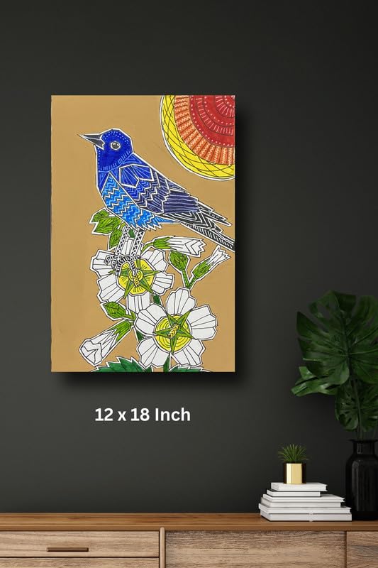 Art to Doors | Bluerock Thrush | Artist Puja Kumari | Vertical | Art Prints | Home Decor | Wall Art | Gift Items | Canvas Frame