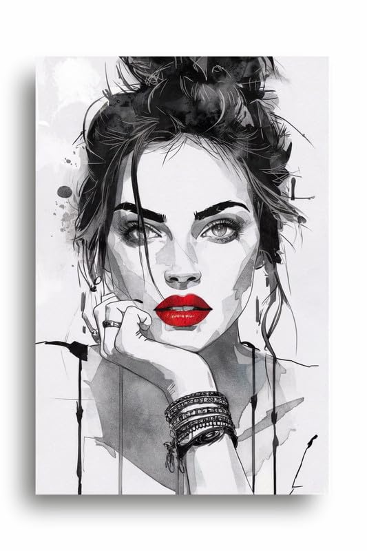 Art to Doors| Red Lips Woman Watercolour | Artist Riika Kandhola| Rectangle | Art Print | Home Decor | Wall Decor | Gift Items | Canvas Frame